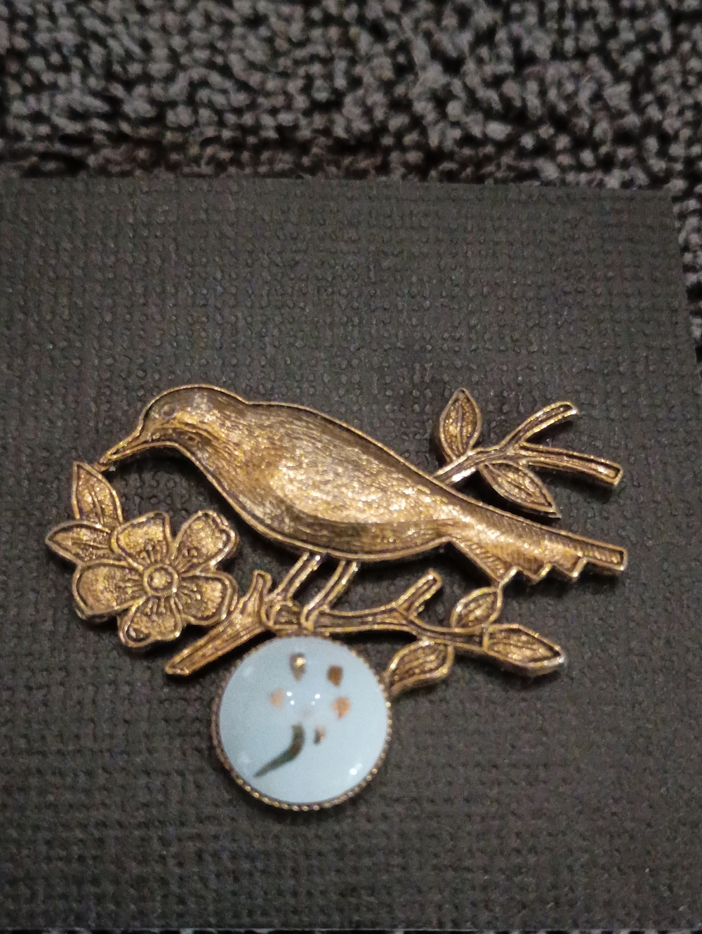 Vintage Gold Bird Pin with Light Blue Enamel Accent - Decorative Pet Bird